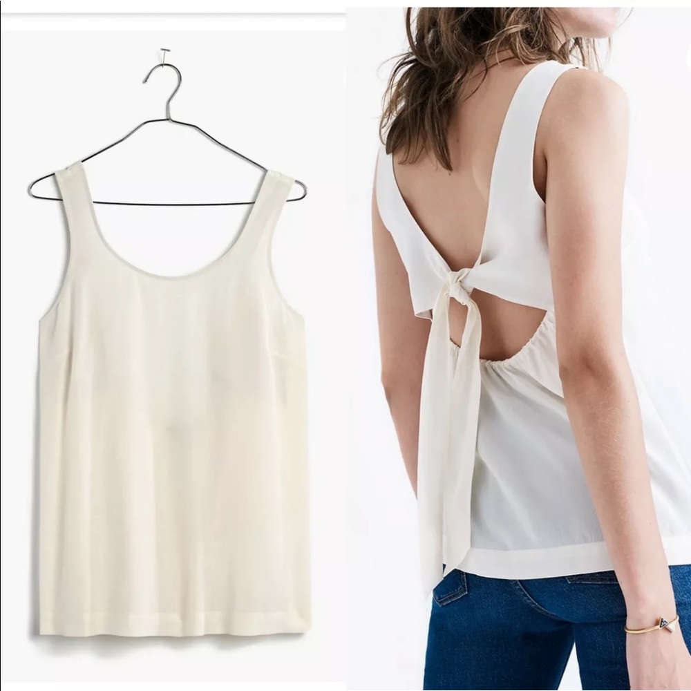 NWT Madewell Womens Sz M 100% Silk Lookout Bow Back Top F1750 $88 Ivory
